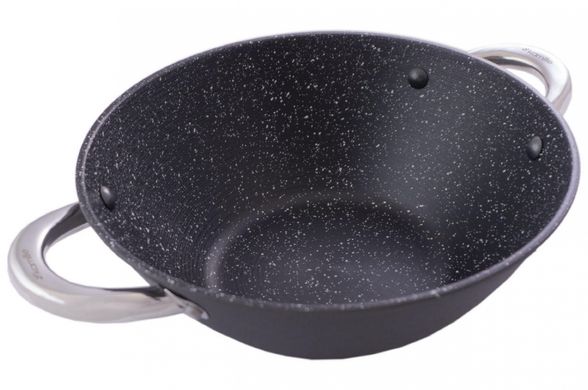 Сковорода-wok чугунная Kamille - 320 мм x 4,5 л мрамор с крышкой (4807MR)