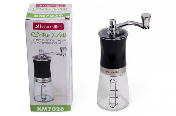 Кофемолка ручная Kamille - 190 мм стеклянная (7026)