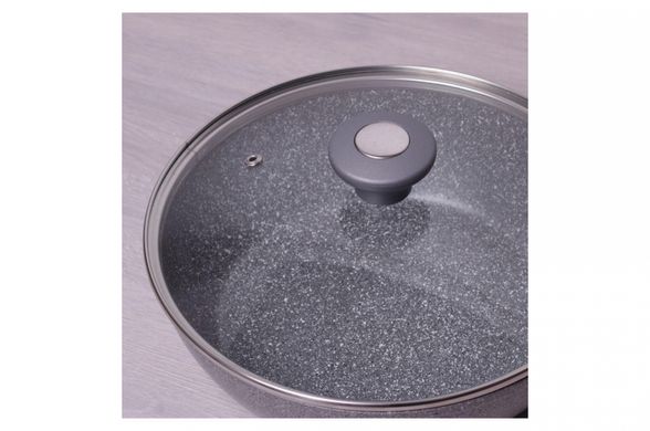 Сковорода антипригарная Kamille - 240 мм Granite глубокая с крышкой (4275GR)