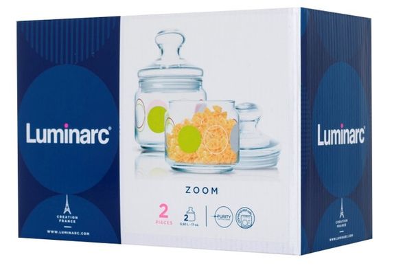 Набор банок для сыпучих (2* 0,5 л) - 2 пр Luminarc N1693 Club Zoom White в подарочной коробке.