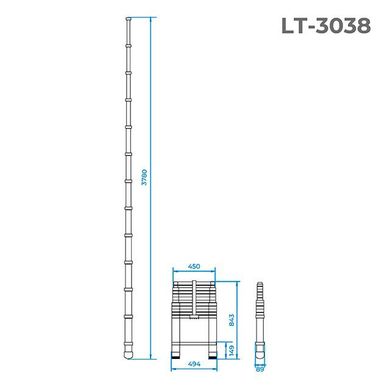 Лестница телескопическая Intertool - 3800 мм х 12 ступеней (LT-3038)