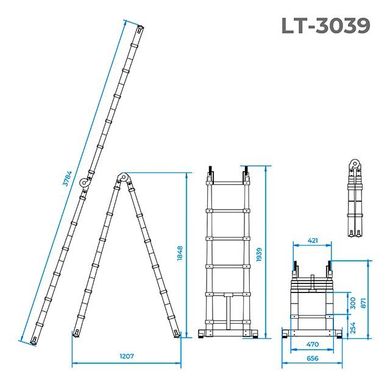 Сходи телескоп-розкладна Intertool - 3850 мм х 12 ступенів (LT-3039)