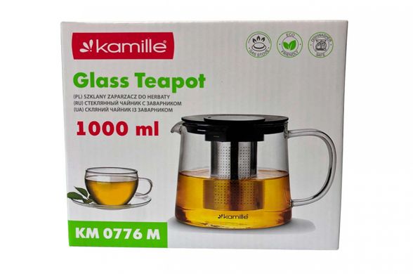 Чайник скляний вогнетривкий Kamille - 1000мл із заварником (0776M)